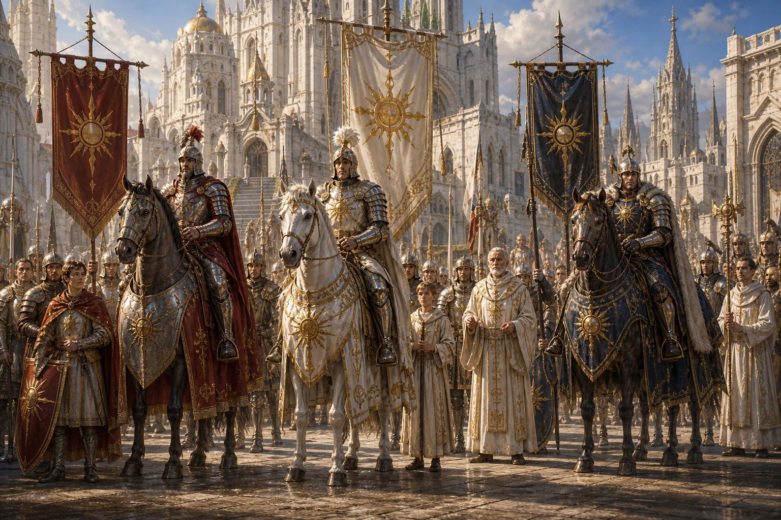 Faylenian knight orders assembled before a fortress-cathedral.