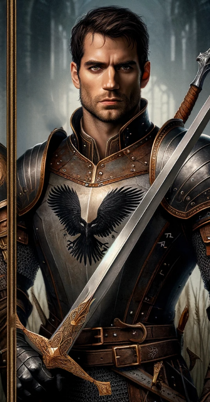 A Klydorian Black Falcon Guard knight in black falcon heraldry.