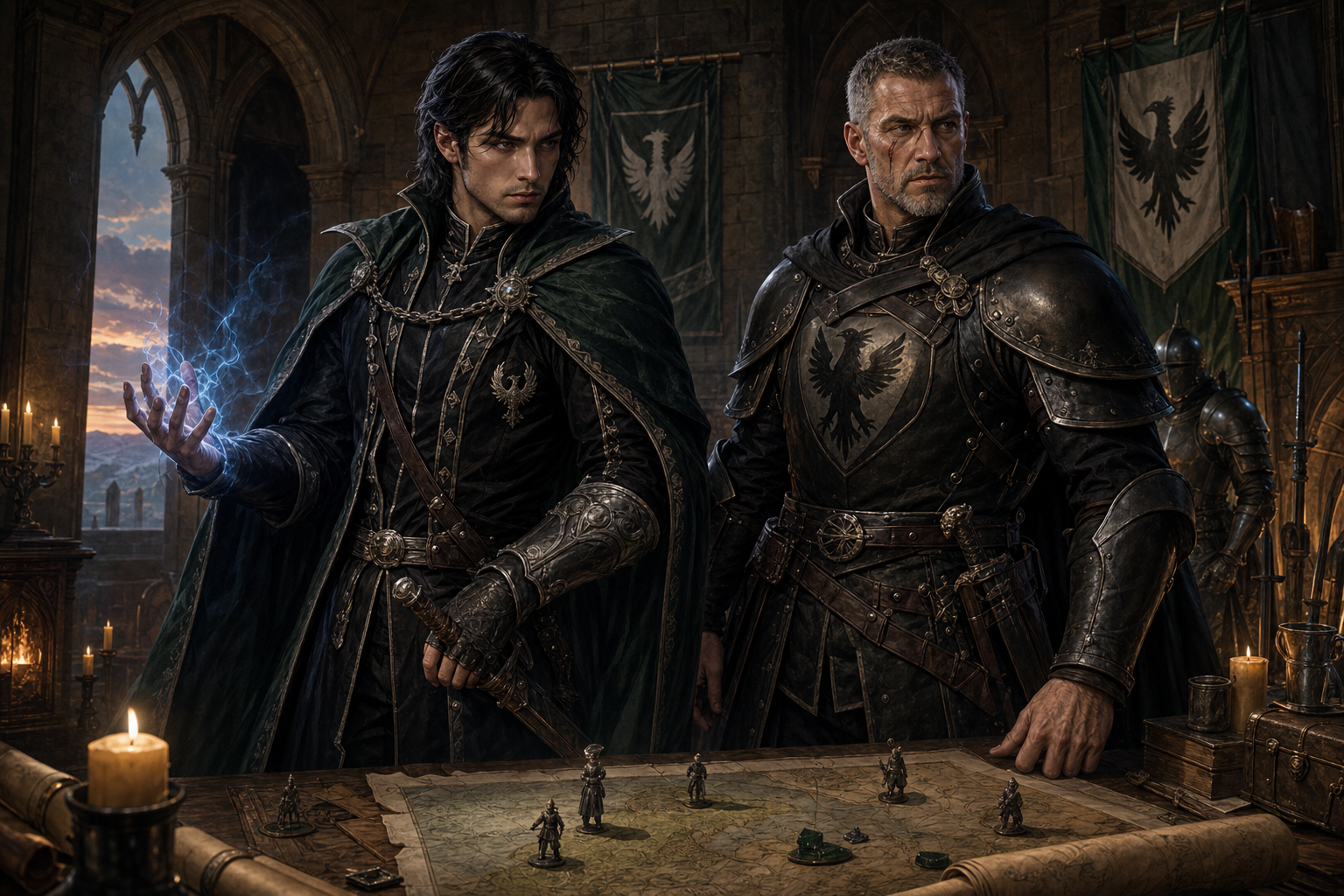 Prince Lando Klydor and Duke Norfolk standing together over a war table.