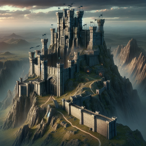 A fortified stone citadel on a high bluff.